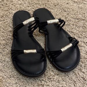 Universal Thread Black Sandals with Gold Details
